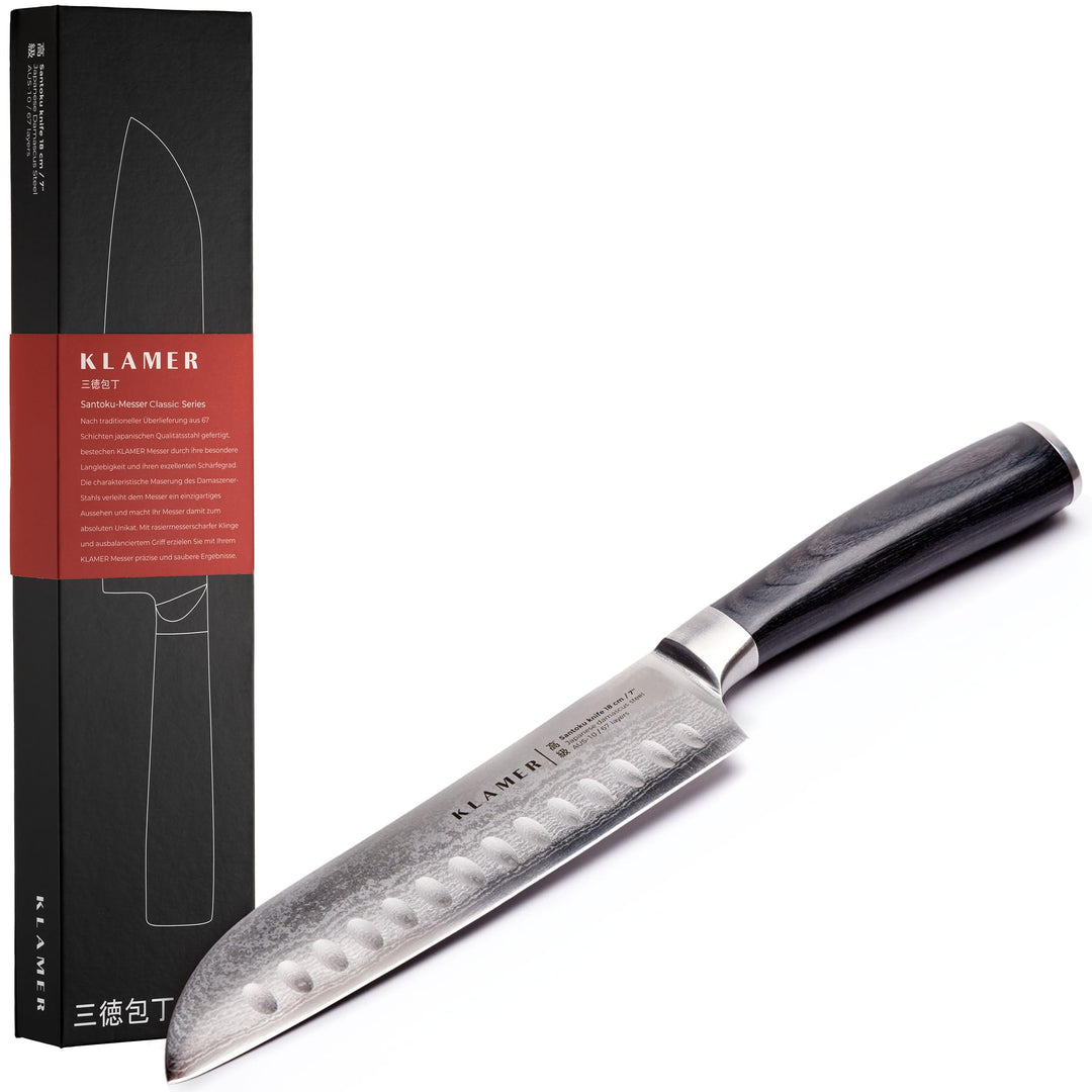 KLAMER Premium Santoku Damastmesser echter japanischer Stahl 18 cm Kochmesser Santokumesser