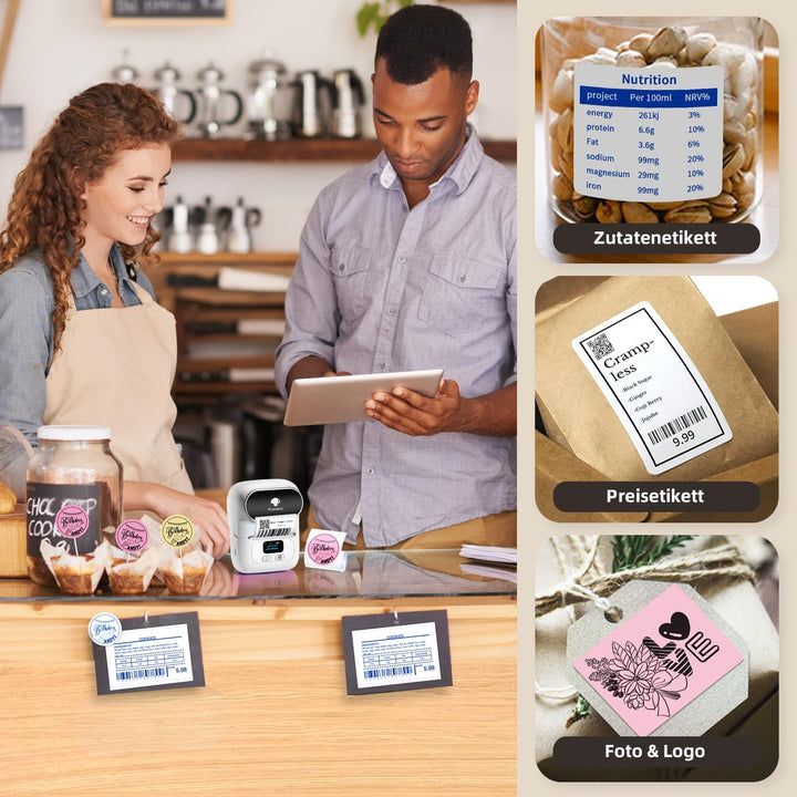 Phomemo M110 Etikettendrucker, Mini-Thermo-Aufkleber-Maschine,Handy Bluetooth Drucker für Barcode, K
