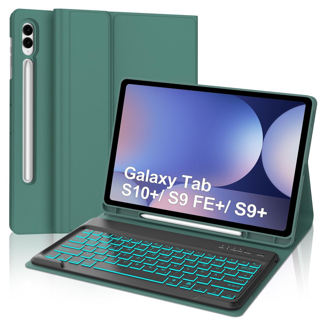 Hülle mit Deutscher QWERTZ-Tastatur für Samsung Galaxy Tab S10 Plus (2024), Tab S9 Plus (2023), S9 F