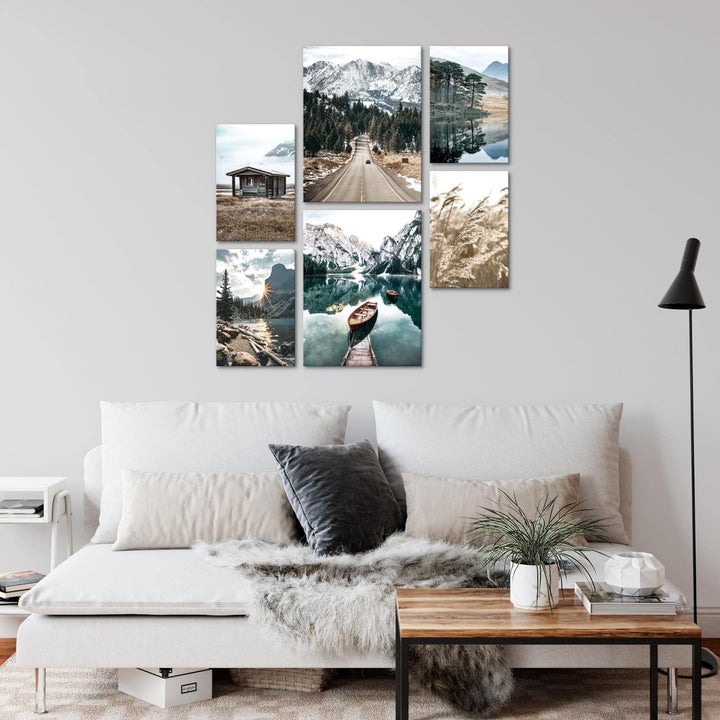 Novart Bilder Set - AUFHÄNGFERTIG - KEIN EXTRA RAHMEN BENÖTIGT - See Berge Landschaft Modern Natur -