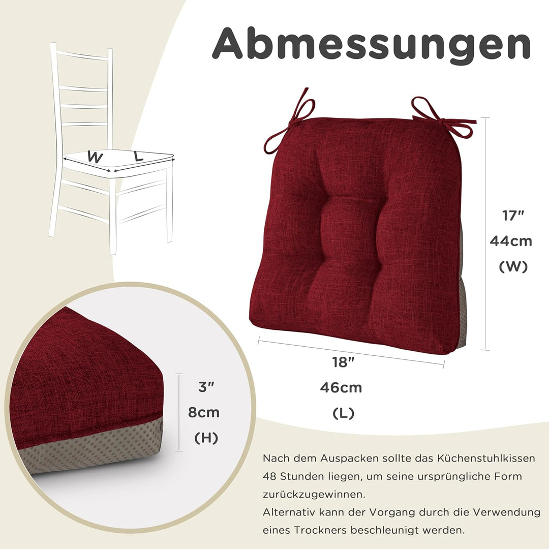 AddGrace Sitzkissen für Esszimmerstühle 4er-Pack 46x44x8cm Bordeaux | mit rutschfester Unterseite un