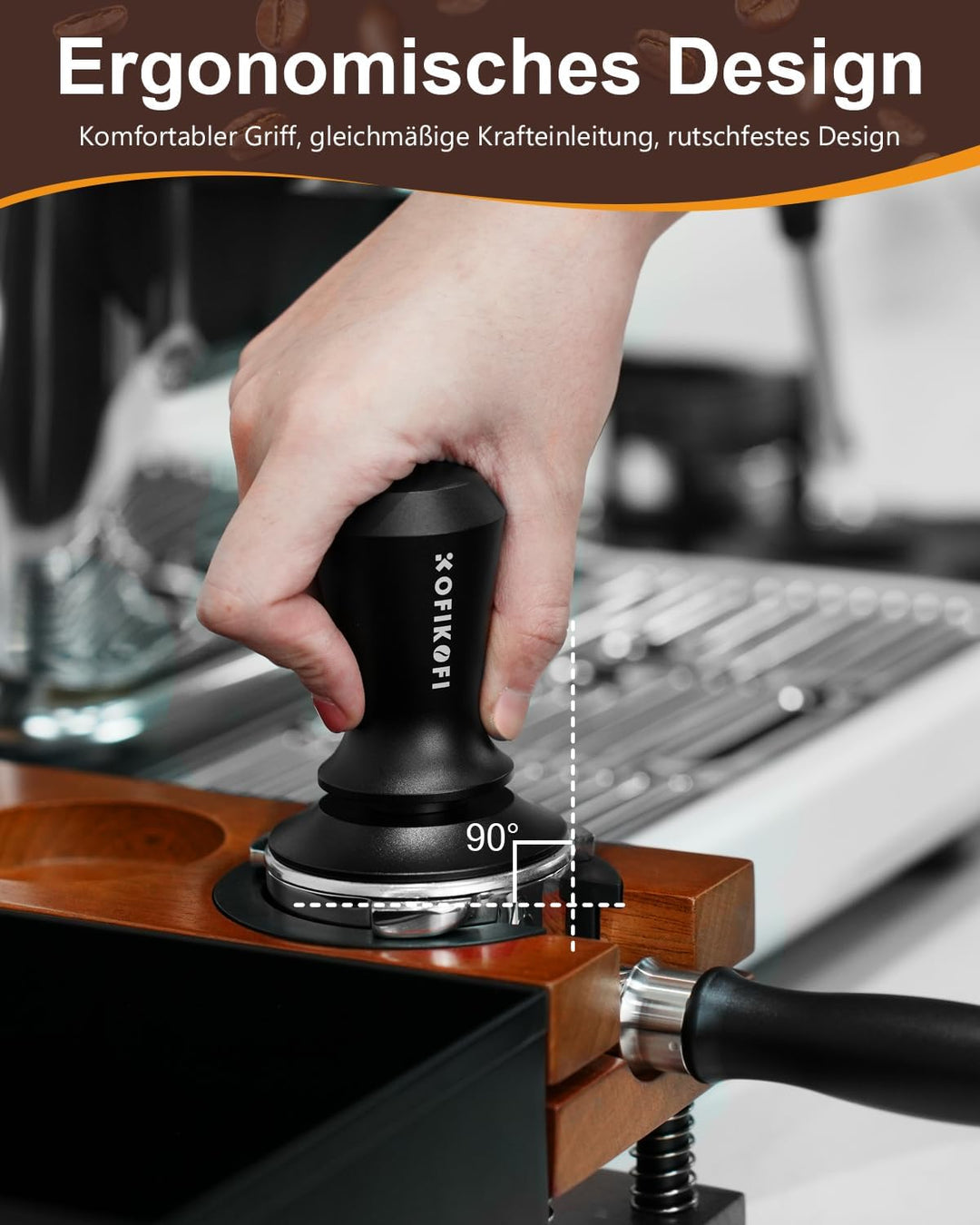 KOFIKOFI 58mm Kaffee Tamper mit Doppelfeder 30lbs Anpressdruck Kaffeemehlpresser Base Ripple Kaffee