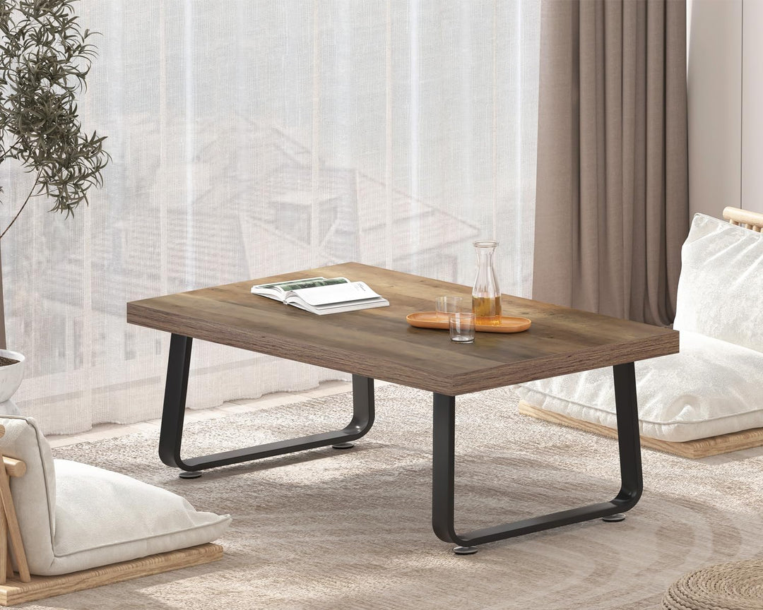 HSH Couchtisch Holz Vintage Design Wohnzimmertisch aus Holz und Metall Sofatisch Coffee Table Tisch