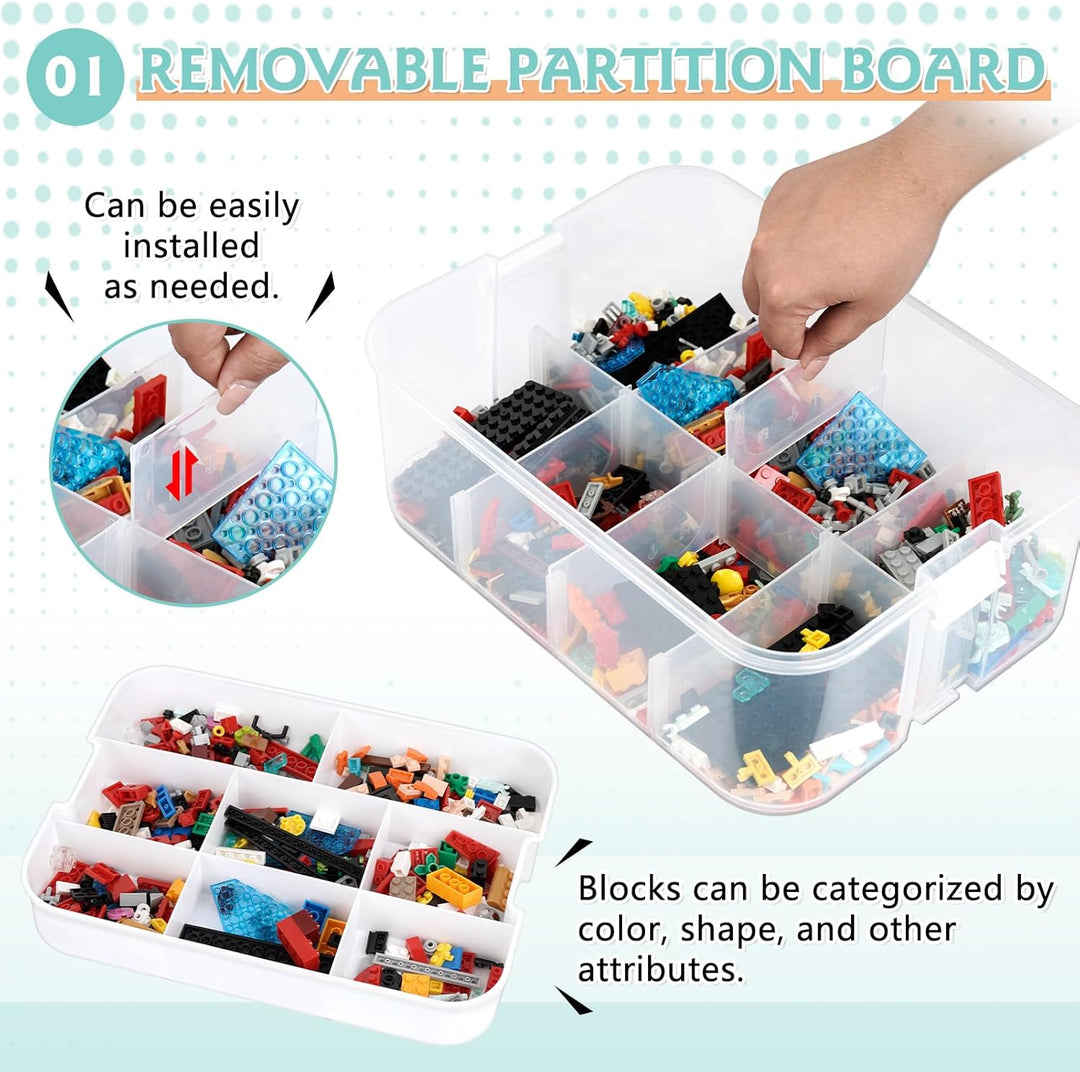 Aufbewahrungsboxen mit Deckel für Lego, 3 Ebenen Transparente Sortierbox, Plastik Stapelbar Box mit