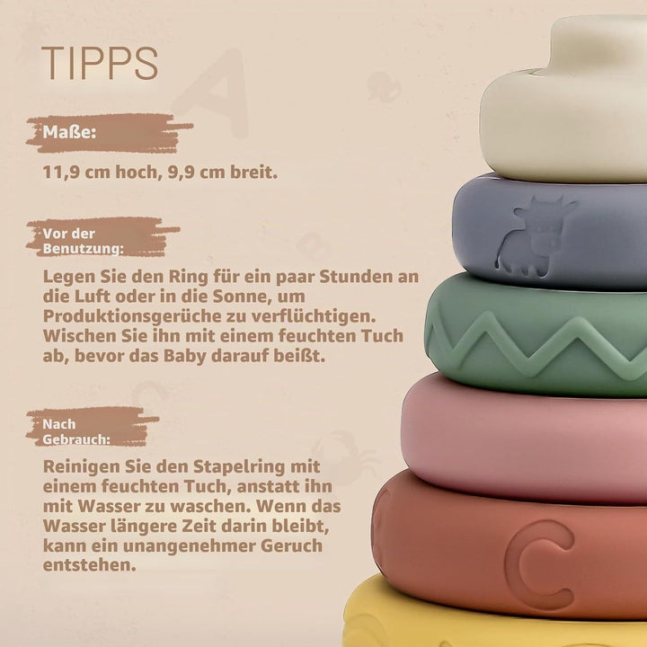 Mini Tudou 6 Stück Stapelspielzeug mit Ringen,Stapelturm & Beissringe für Stapelspiel,Squeeze Zahnen