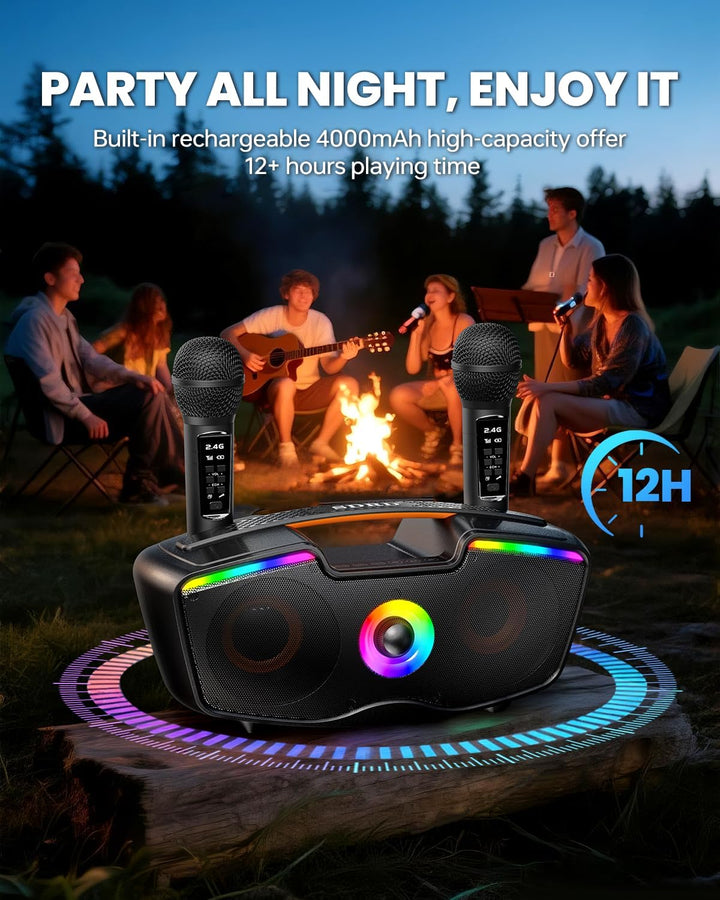 Bluetooth-Karaoke-Maschine für Erwachsene und Kinder, Tragbarer 80-W-Lautsprecher mit 2 Kabellosen M