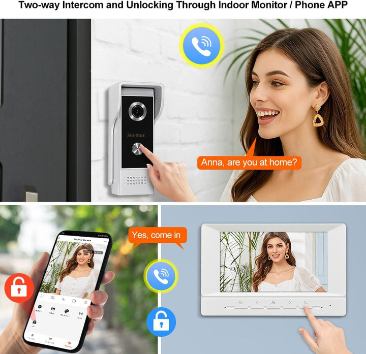 7 Zoll TUYA WLAN Video Tür Telefon Intercom System 1080P HD Kamera IR-Nachtsicht, Videotürklingel mi