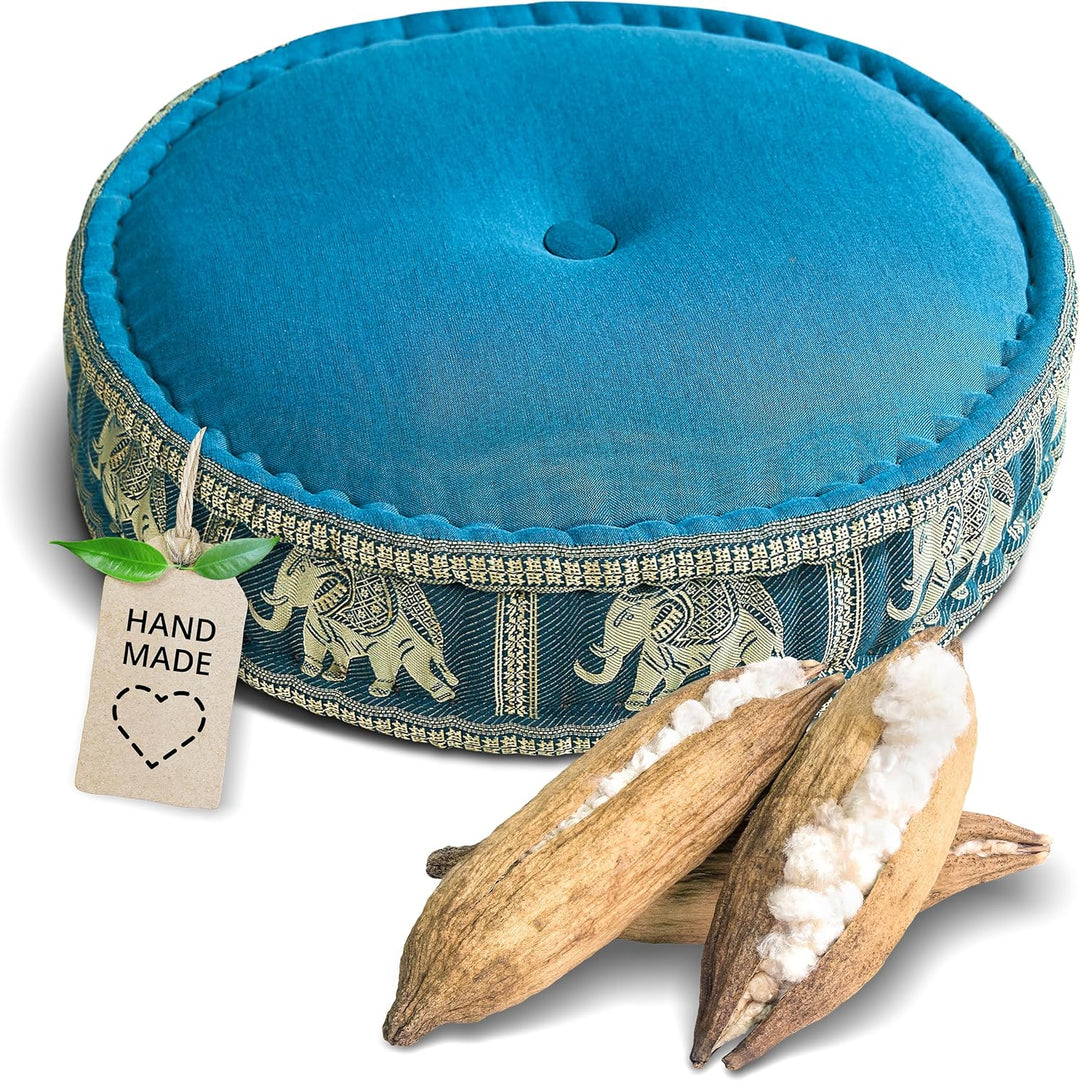 livasia Meditationskissen mit Thaiseide, Yogakissen mit Kapok, Pouf, Bodenkissen für Yoga und Zen Me