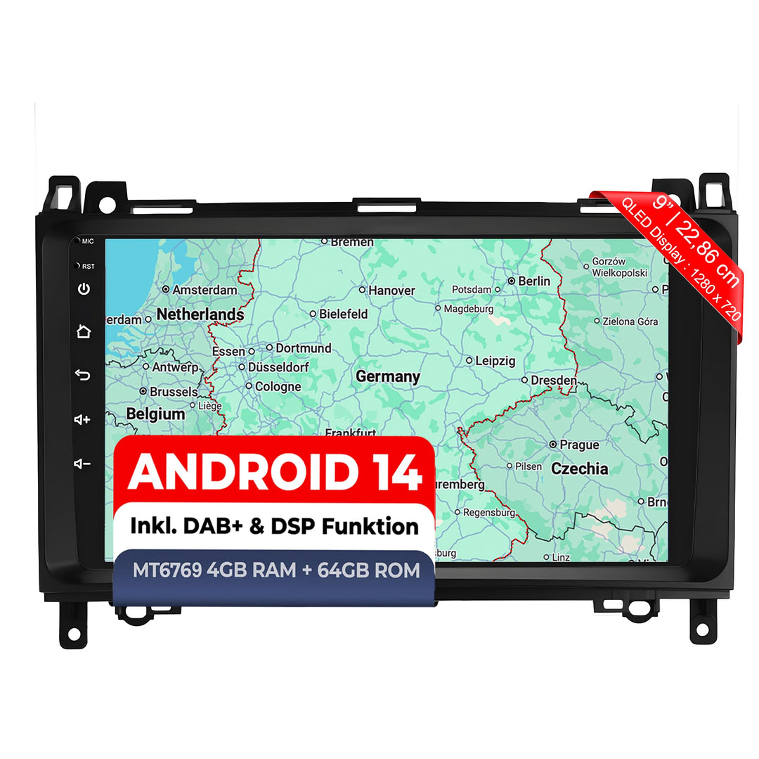M.I.C. AB9-L3 Android 14 Autoradio mit Navigation: MT6769V,4GB+64GB,9 Zoll QLED,SIM,CarPlay&Android