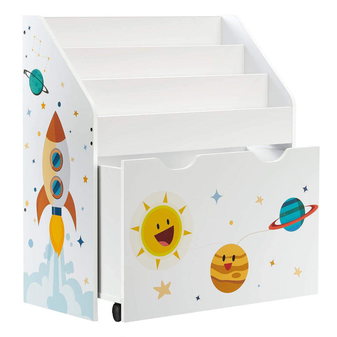 SONGMICS Spielzeugregal, Bücherregal für Kinder, Kinderzimmerregal mit 3 Fächern und herausziehbarer