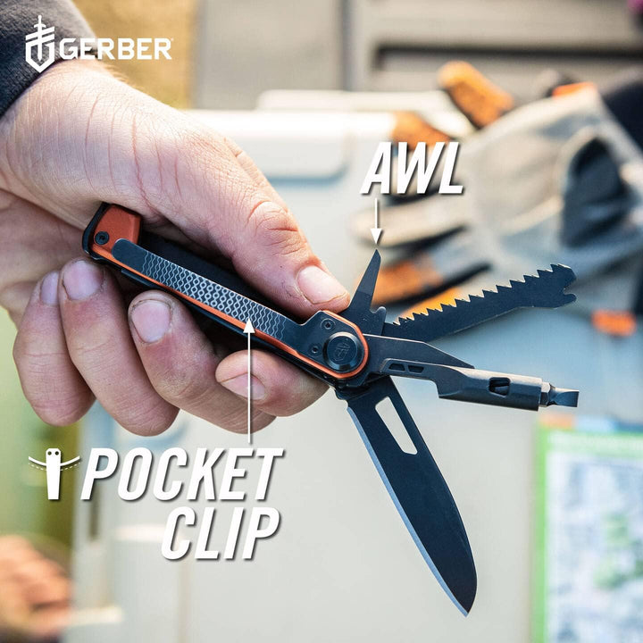 Gerber Taschenmesser mit 8 Funktionen, Multitool mit glatter Klinge, Schraubendreher mit Wechselbit,