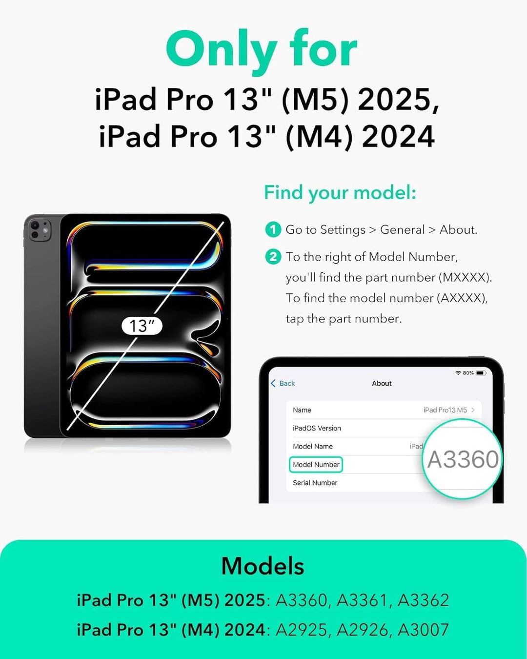 ESR für iPad Pro 13 Zoll Hülle M5/M4 (2025/2024), magnetische Befestigung, dünne Trifold Ständerhüll