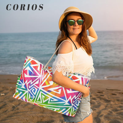 CORIOS Extra Grosse Strandtasche XXL Familie Shopper Schultertasche Beach Bag mit Anti-Diebstahl-Mag