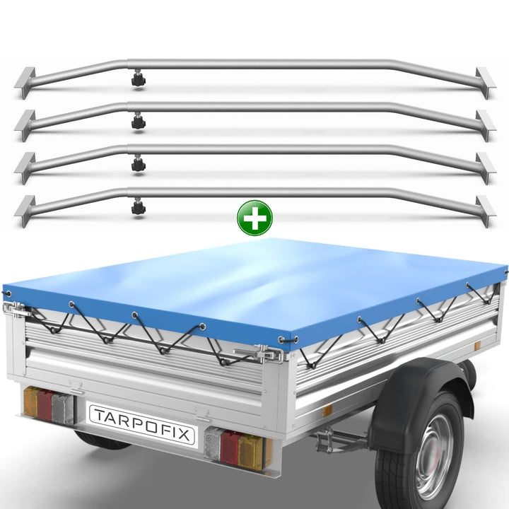 Tarpofix® Anhängerplane Flachplane 257,5 x 134,5 cm + 4x Planenbügel (verstellbar 100-145cm) - randv