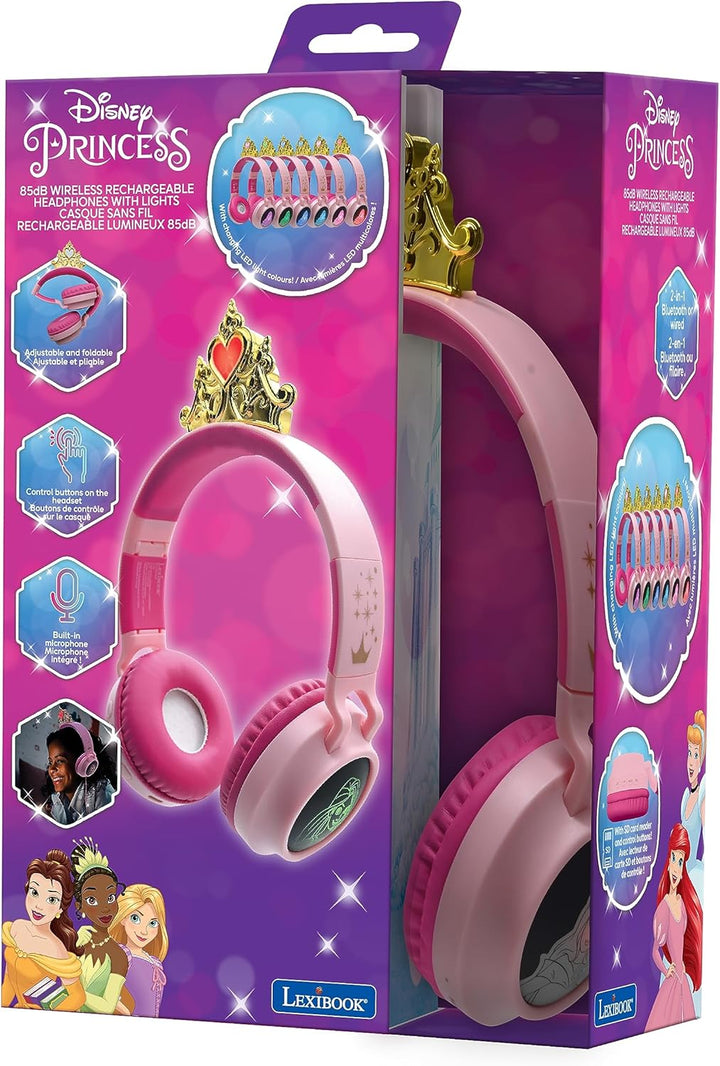 Lexibook, Disney Prinzessin, Kabellose und kabelgebundene 2-in-1-Kopfhörer mit Prinzessinnenkrone, h