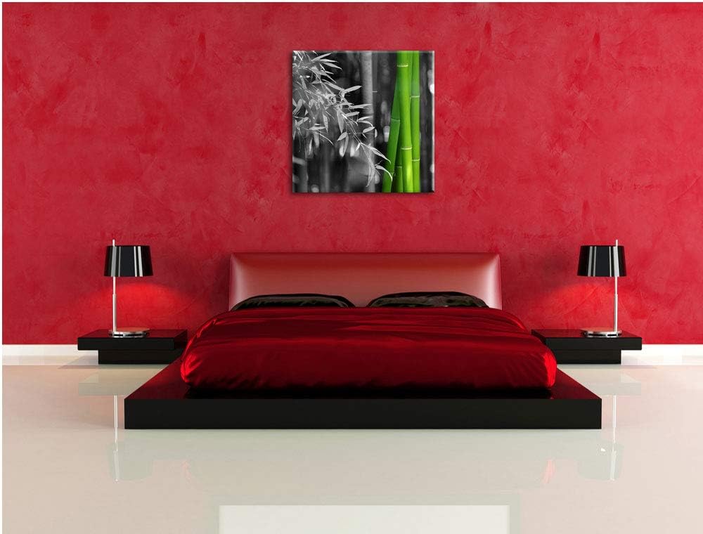 Pixxprint frischer Bambus schwarz/weiss, Format: 70x70 auf Leinwand, 70x70