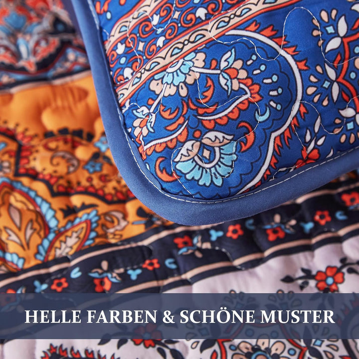 WONGS BEDDING Tagesdecke 220x240 Bettüberwurf Boho Decke Steppdecke 3 Teilig Doppelbett Gesteppt Bet