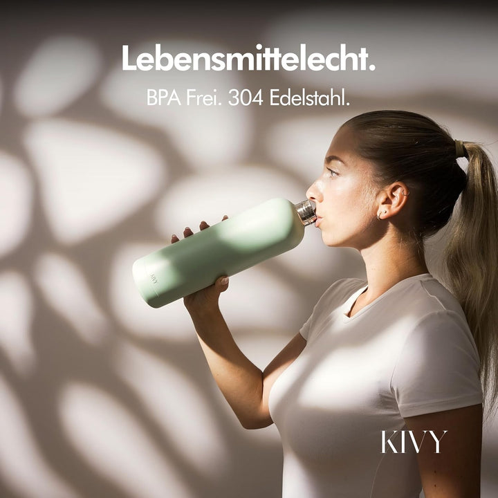 KIVY Edelstahl Trinkflasche 750ml - Auslaufsicher &amp; Kohlensäure geeignet | 24h kalt | 18h Heiss - Th