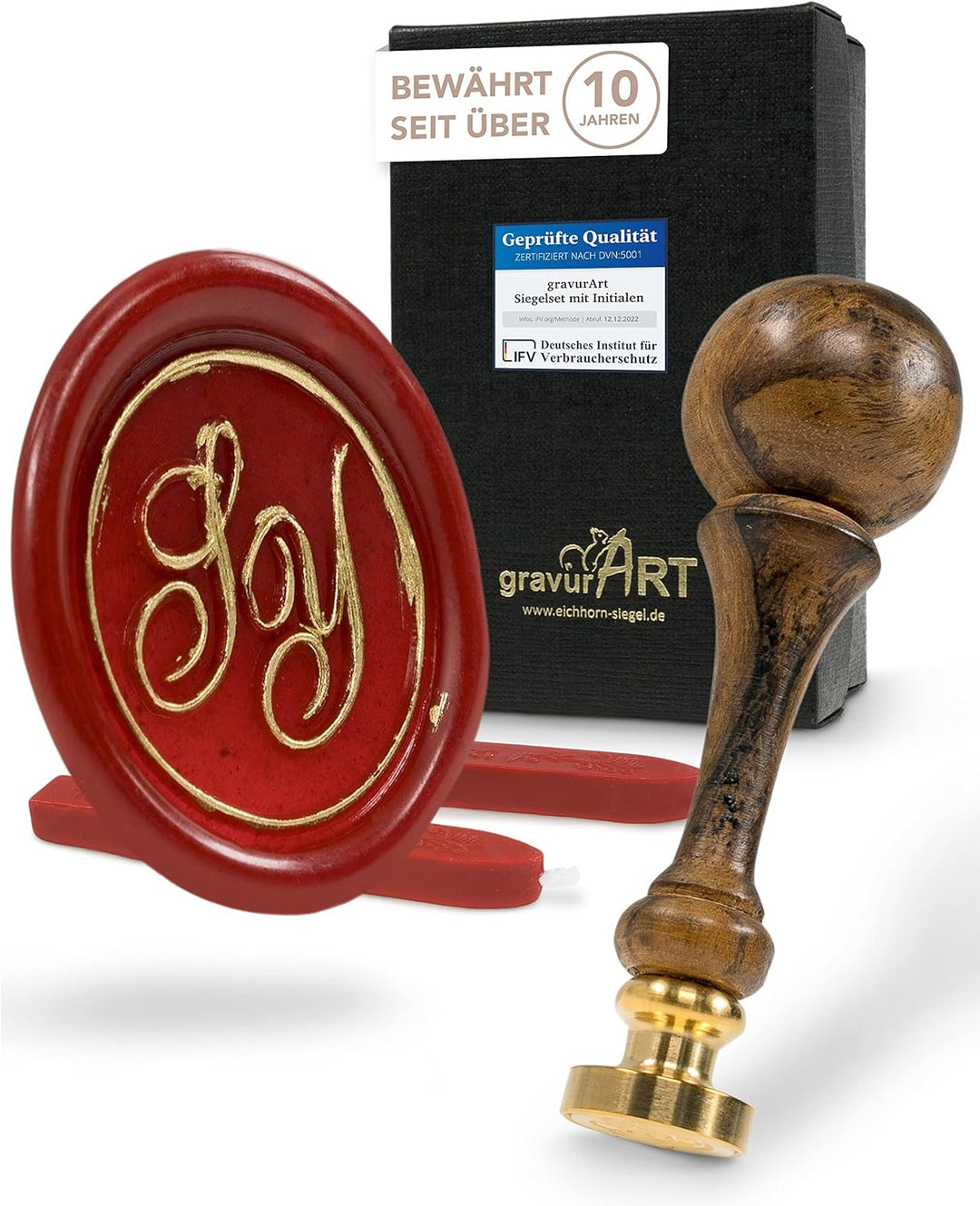 gravurART personalisierter Siegel-Stempel d20mm mit Initialen, 2 Buchstaben in Schreibschrift, 2 Sta