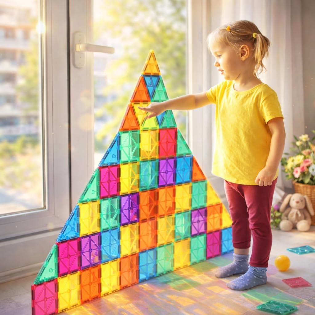 Wonder Toys 64 Teile Klassische Magnetblöcke, originelles magnetisches Bauspielzeug für Jungen und M