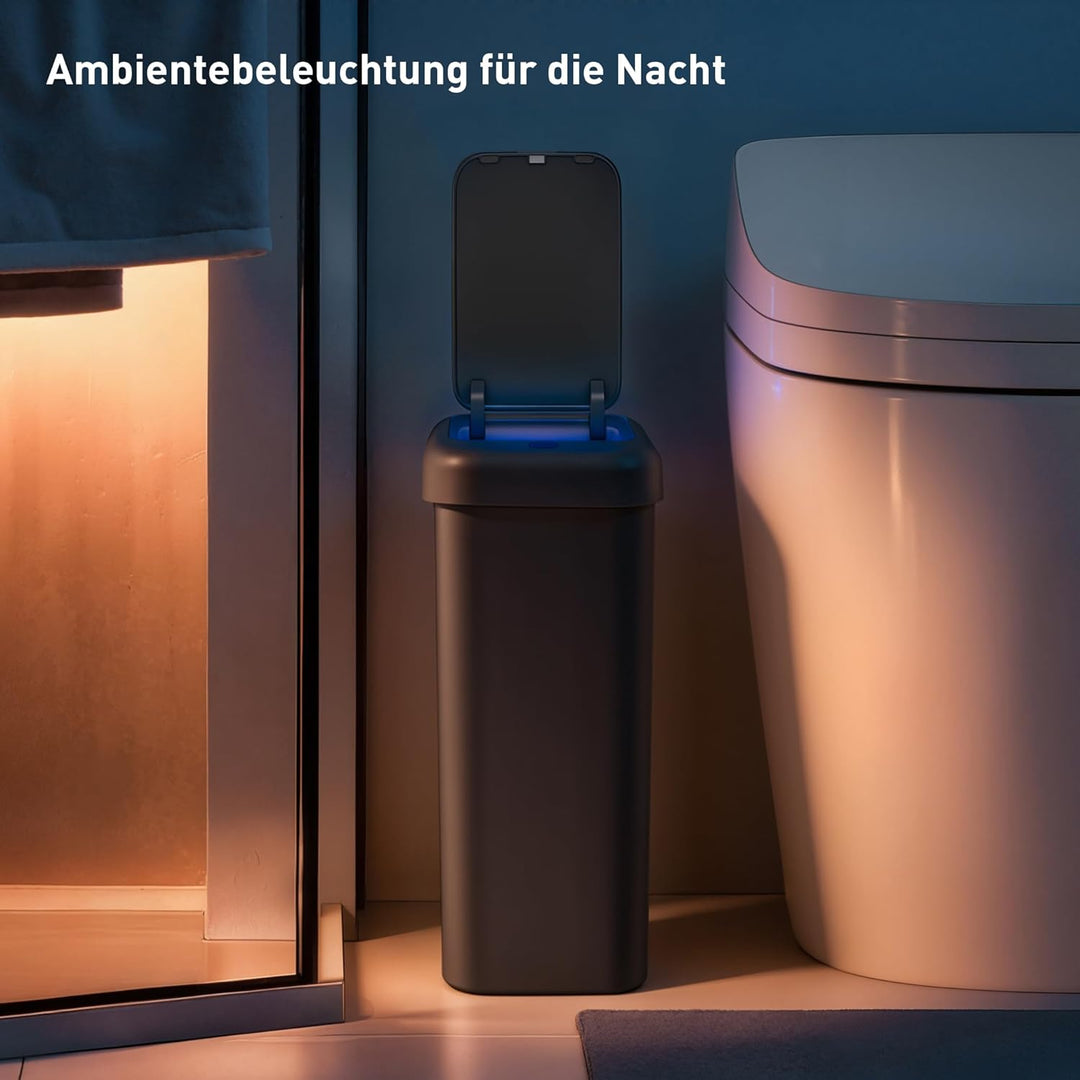 EKO Automatischer Badezimmer-Mülleimer mit Deckel, 10L Schlanker Sensor Abfalleimer, Wasserdichter B