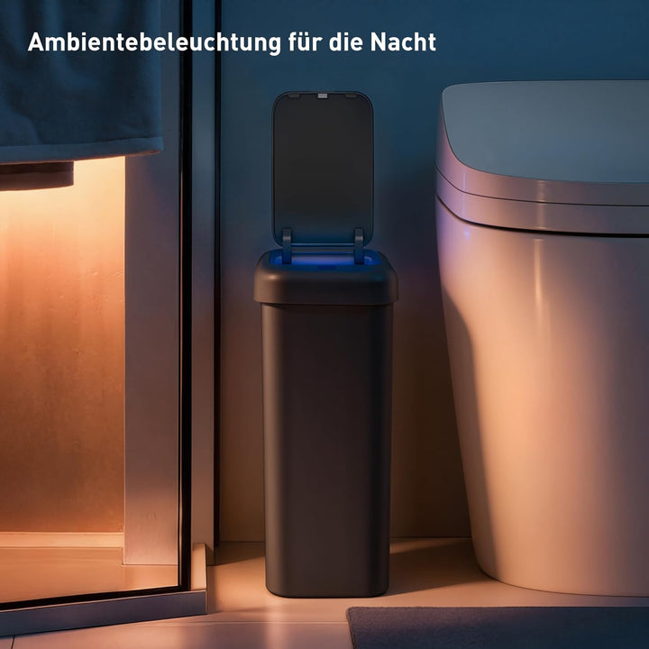 EKO Automatischer Badezimmer-Mülleimer mit Deckel, 10L Schlanker Sensor Abfalleimer, Wasserdichter B
