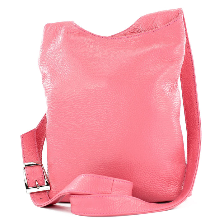 modamoda de - T221 - ital. Umhängetasche Schultertasche Medium aus Leder Bubble Gum, Bubble Gum