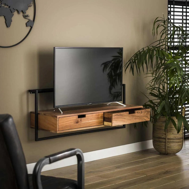 RINGO-Living TV Board Kaia, Sideboard Fernseher aus Holz & Metall, TV Lowboard Schwebend, Industrial