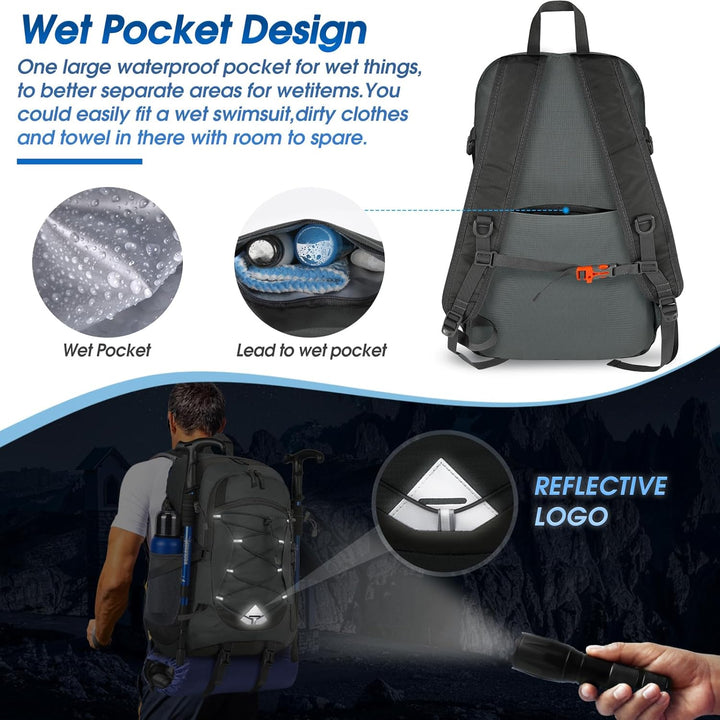IGOLUMON Wanderrucksack Herren Damen 40L Wasserdichter Rucksack Leicht Faltbarer Reiserucksack Trekk