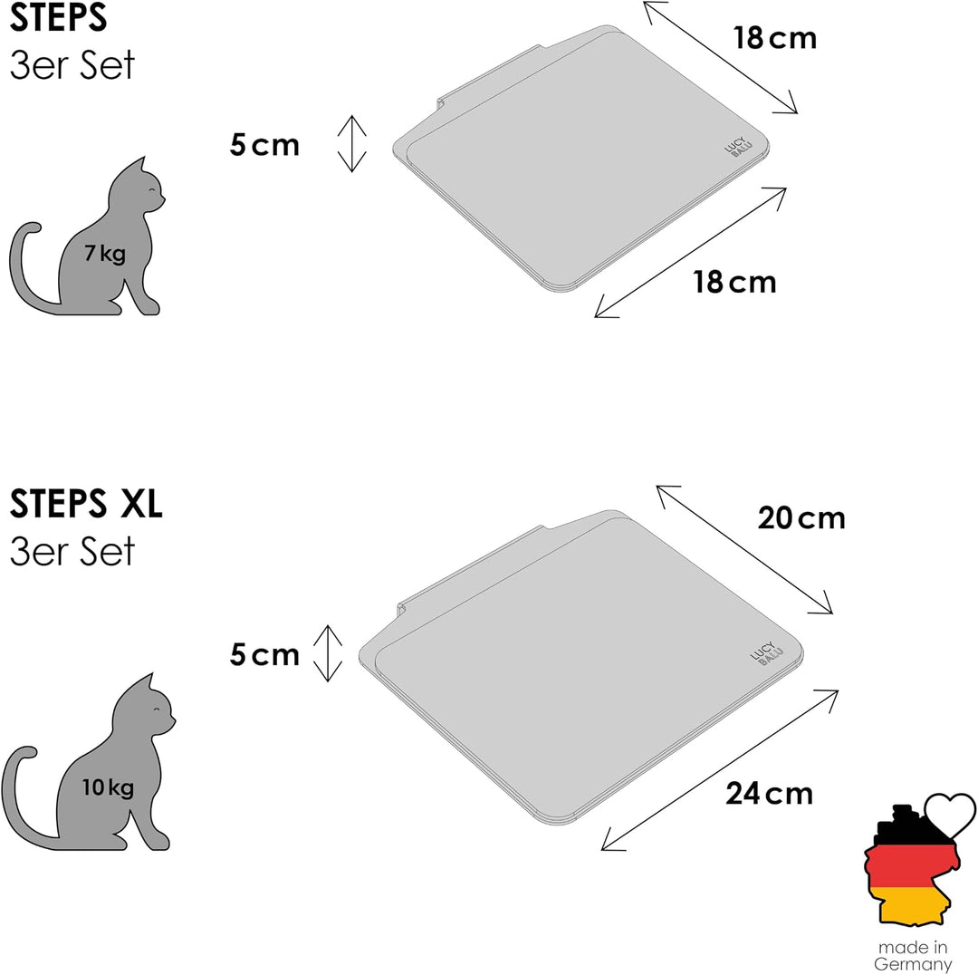 LucyBalu® Steps XL Katzentreppe Wand Innen & Aussen 3er Set | Katzen Kletterwand | Wandpark für Katz