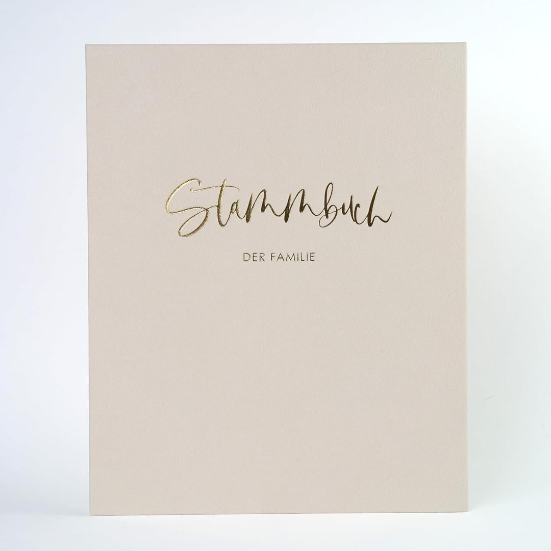 Stammbuch Hochzeit Beige-Grau Gold Samt Velour, handgefertigt inkl. vorgedruckten Innenseiten -Stand