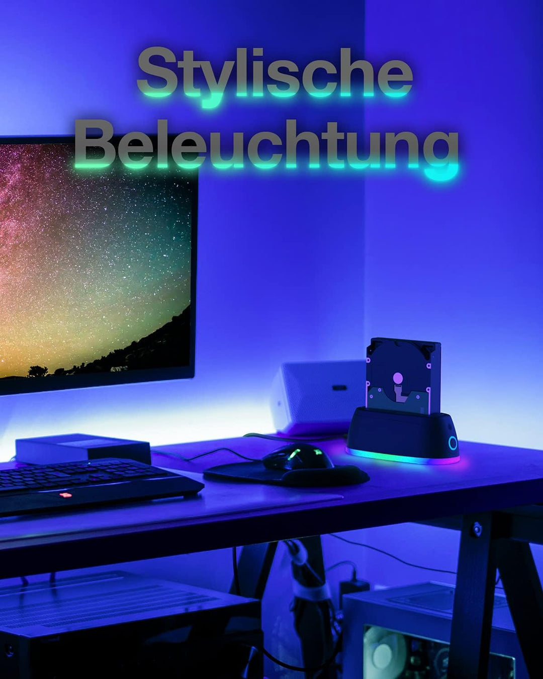 ICY BOX HDD / Festplatten Docking Station USB 3.0 für SATA 2,5 Zoll & 3,5 Zoll, RGB Beleuchtung, Fes
