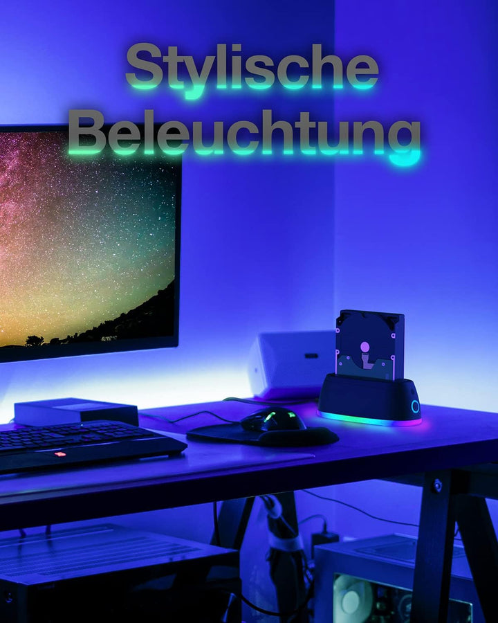 ICY BOX HDD / Festplatten Docking Station USB 3.0 für SATA 2,5 Zoll & 3,5 Zoll, RGB Beleuchtung, Fes