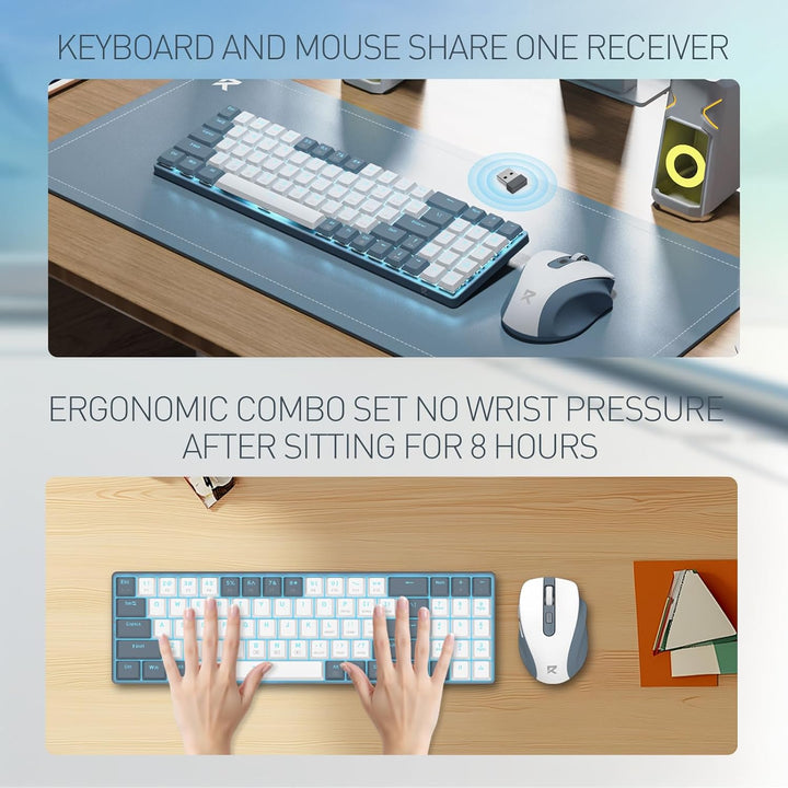 Redragon BS-8773 Tastatur & Maus, Blaue Beleuchtung, 2,4 GHz, rote Schalter, Grau-Weiss, Weiss