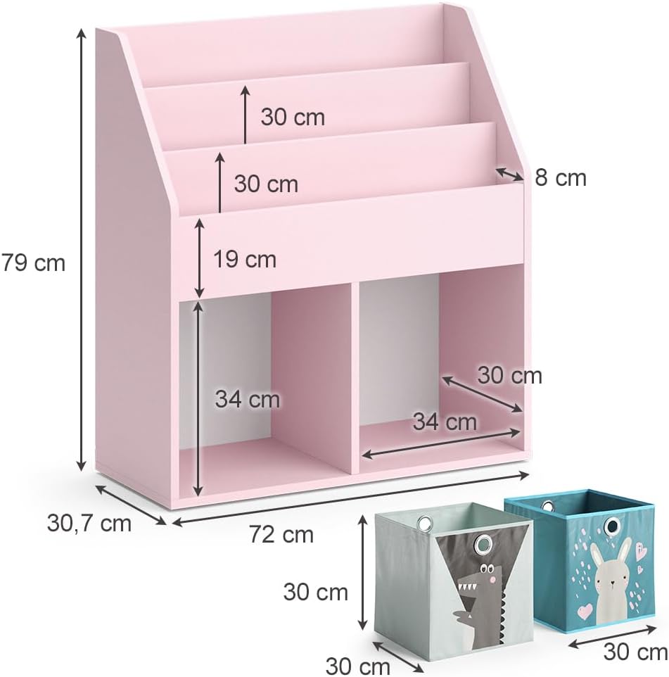 Vicco Kinderregal Rosa Luigi mit 2 Faltboxen (Bär, Schaf) - 72x79x31 cm hergestellt aus Spanplatte -