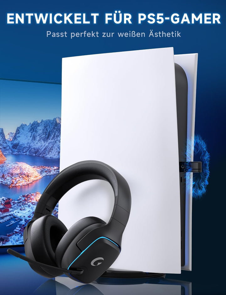 Gvyugke Wireless Gaming Headset für PS5/PS4/PC/Switch/Mac, 2.4GHz & Bluetooth 5.3 Kabellos (≤20ms) &