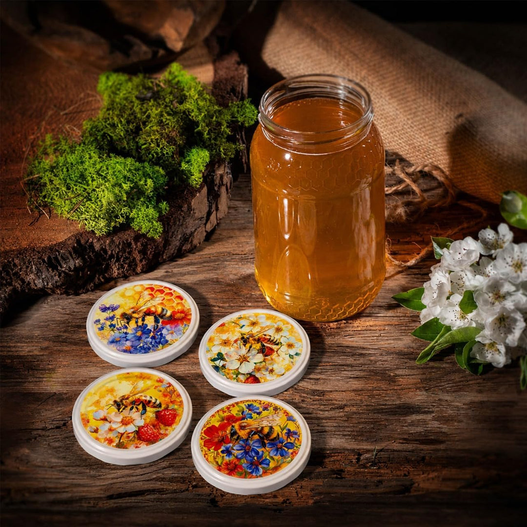 KADAX 8er Set Einmachgläser 900ml TO82 Colourful Bee, Pack of 8, Grosse Sturzgläser mit Schraubdecke