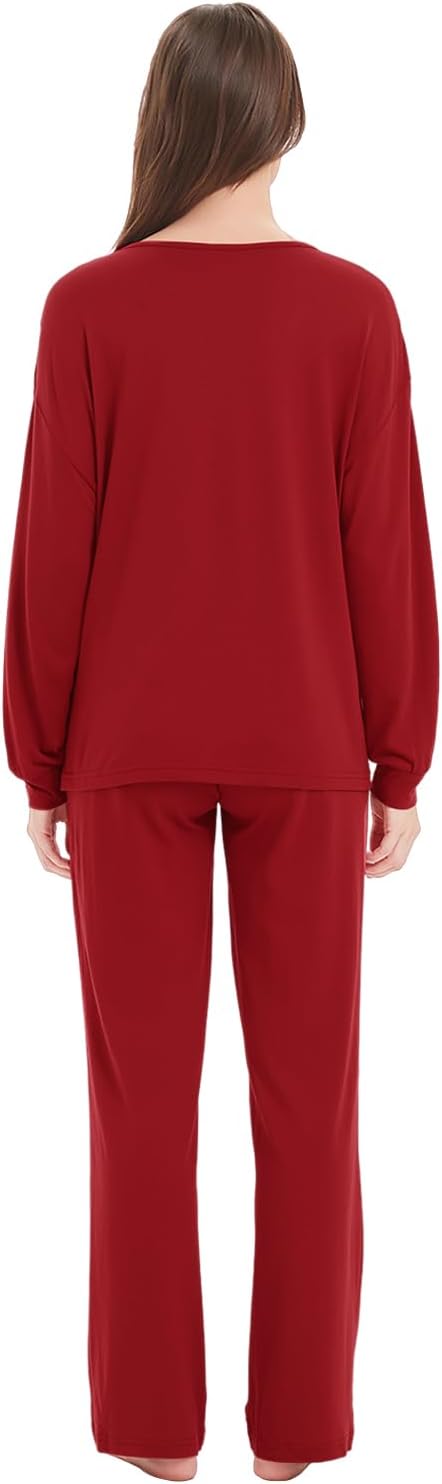 Mnamo Damen Schlafanzug Weich Gestricktes Pyjama Set Gemütliche Nachtwäsche Baumwolle und Modal Atmu
