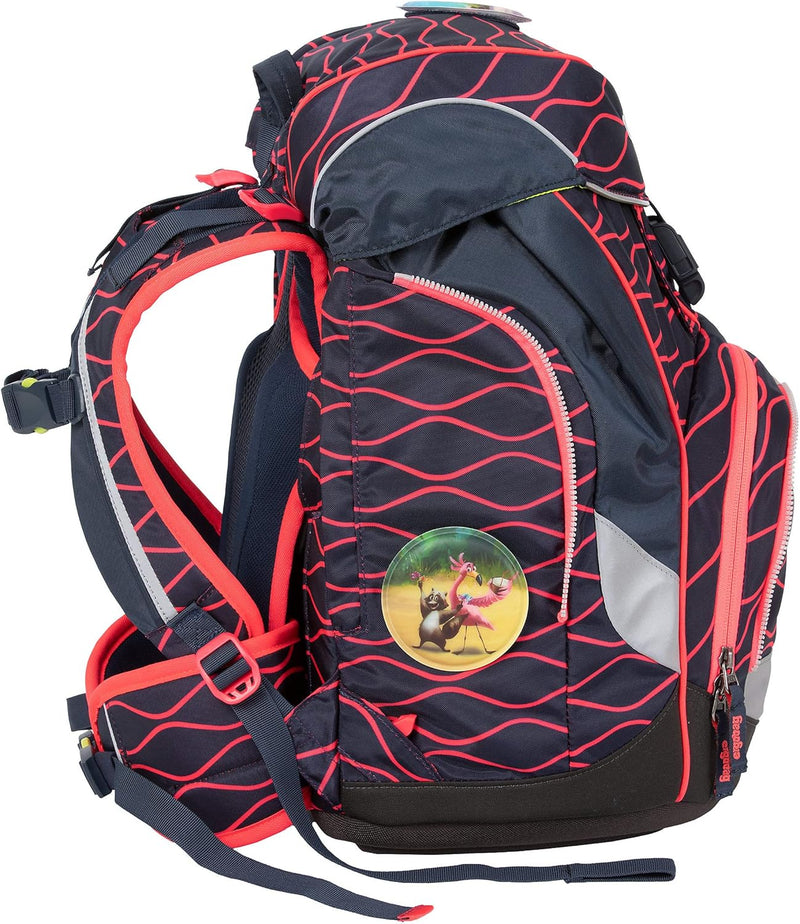 ergobag pack Set ergonomischer Schulrucksack, Set 6-teilig 20 Largo Wellenreitbär - Blau