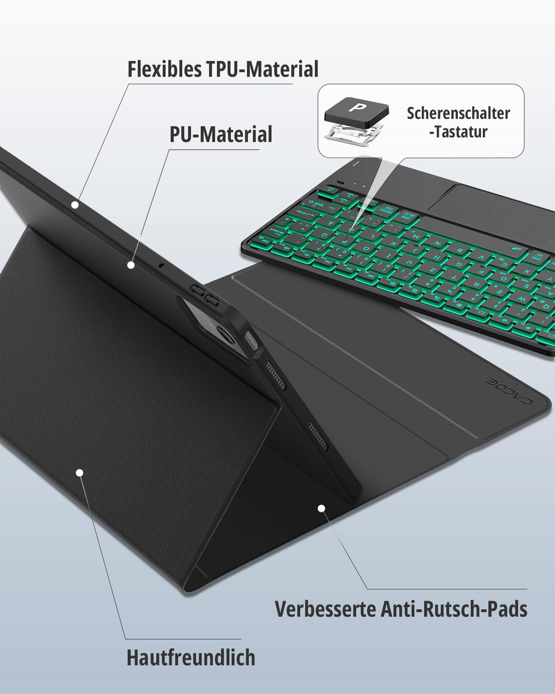 CACOE Tastatur Hülle für Lenovo Idea Tab 2025 11 Zoll (TB-336ZU TB-336FU) mit Touchpad, 7-Farbige Hi