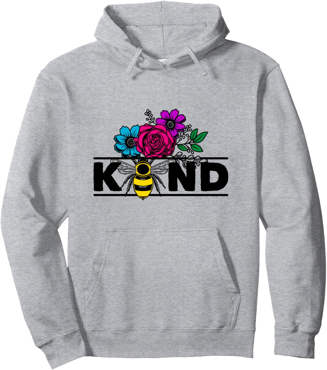 Floral Bee Kind Novelty Quotes Graphic Tees & Cool Designs Pullover Hoodie