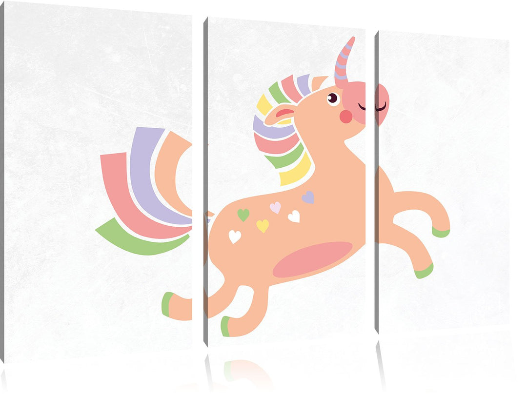 Pixxprint Flauschiges Einhorn als Leinwandbild/Grösse: 3 Teilig (120x80) cm/Wandbild/Kunstdruck/fert