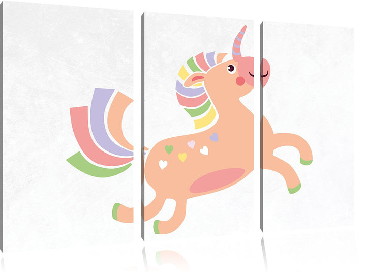 Pixxprint Flauschiges Einhorn als Leinwandbild/Grösse: 3 Teilig (120x80) cm/Wandbild/Kunstdruck/fert