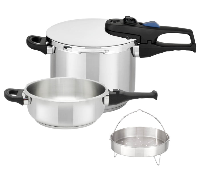 ELO Schnellkochtopf Praktika XL Set 5tlg. 22cm, aus Edelstahl 18/10, automatisches Druckregelsystem,
