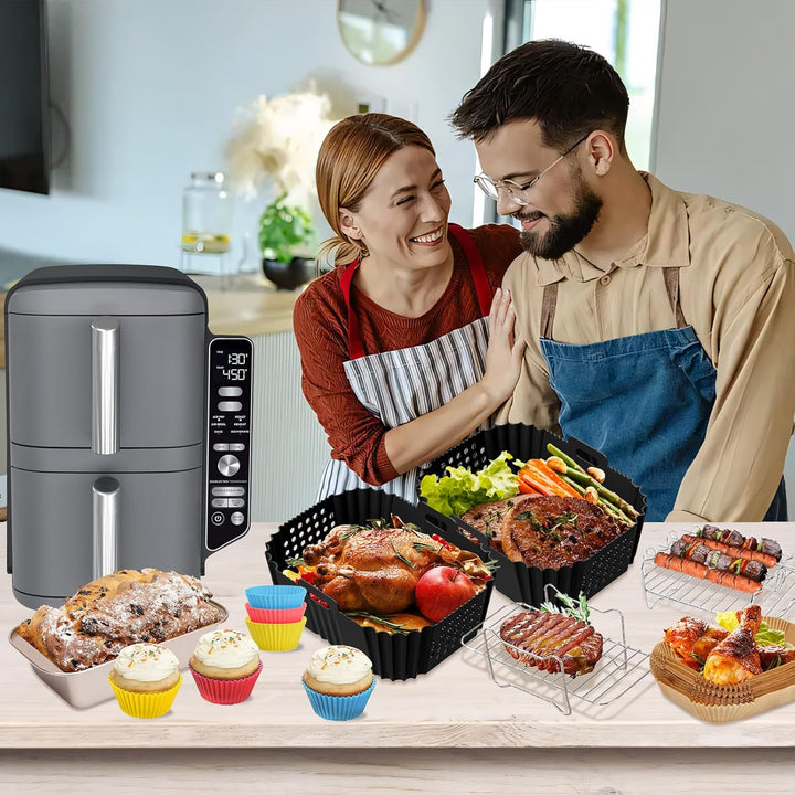 Heissluftfritteuse Zubehör für Ninja Double Stack XL SL400EU 9,5L, 17 Stück Airfryer Silikonform Zub