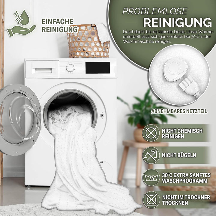 sinnlein Wärmeunterbett 150x80cm mit Abschaltautomatik | Heizdecke mit 3 Temperaturstufen | Wärmebet