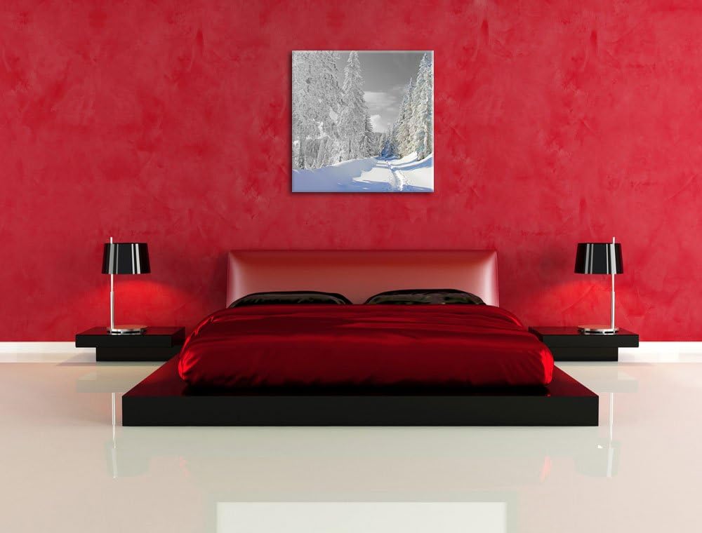 Pixxprint Winterlandschaft mit Bäumen als Leinwandbild Quadratisch/Grösse: 70x70 / Wandbild/Kunstdru