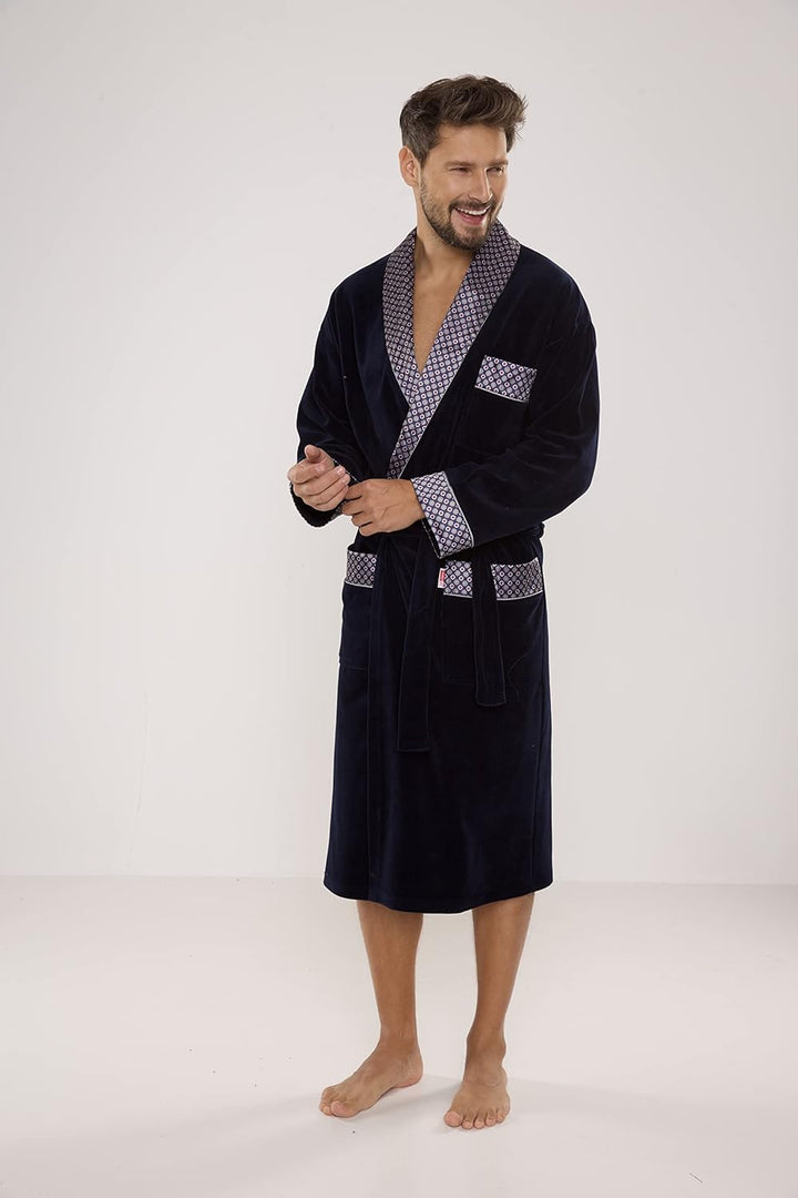 FOREX Lingerie edler und hochwertiger Baumwoll-Bademantel Herren-Mantel M Marine, M Marine