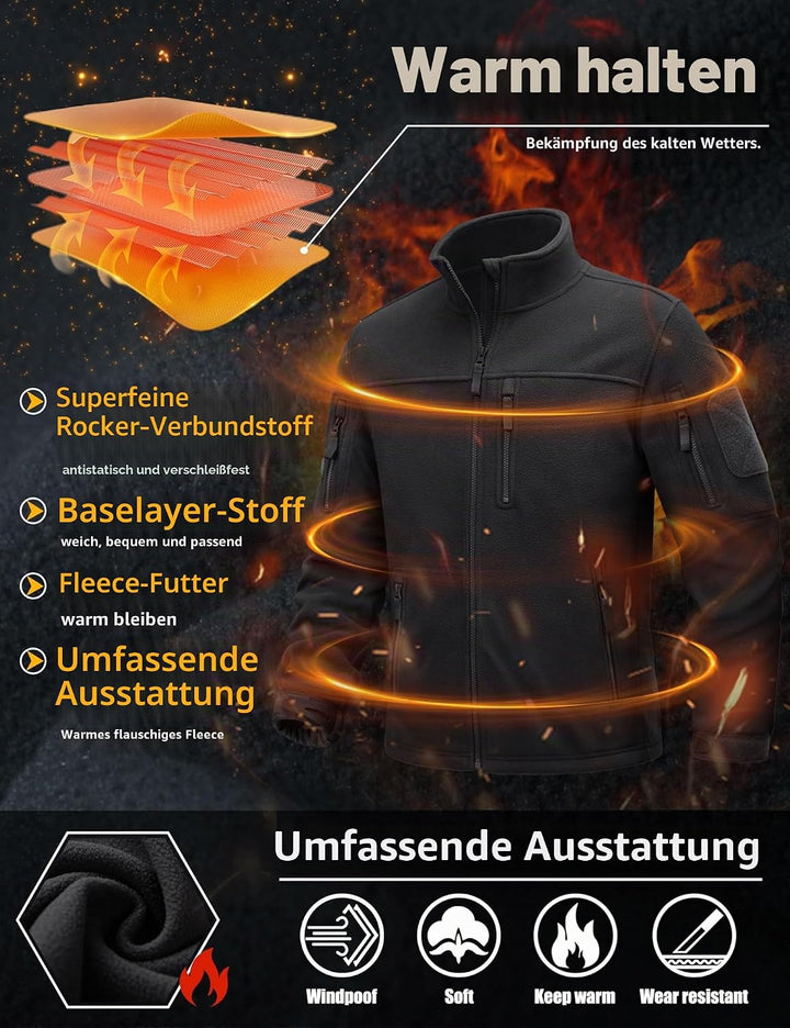 TACVASEN Herren Militär Outdoor Fleecejacke Warme Taktische Jacke Fleece Jacket L Schwarz, L Schwarz