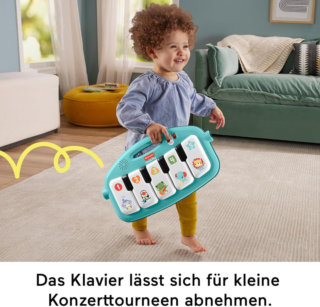 FISHER-PRICE Kontrast Kick & Play Pianospieldecke - Spieldecke für Neugeborene mit Lernspass, über 8